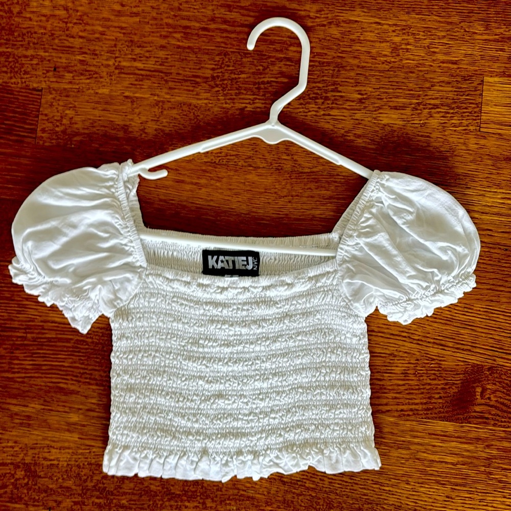 Marlee Smock Puff Sleeves White Top - Katie J NYC